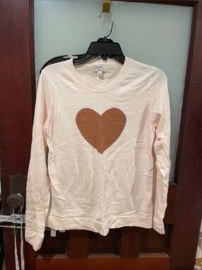 J. Crew Cream Sweater with Brown Heart Motif
